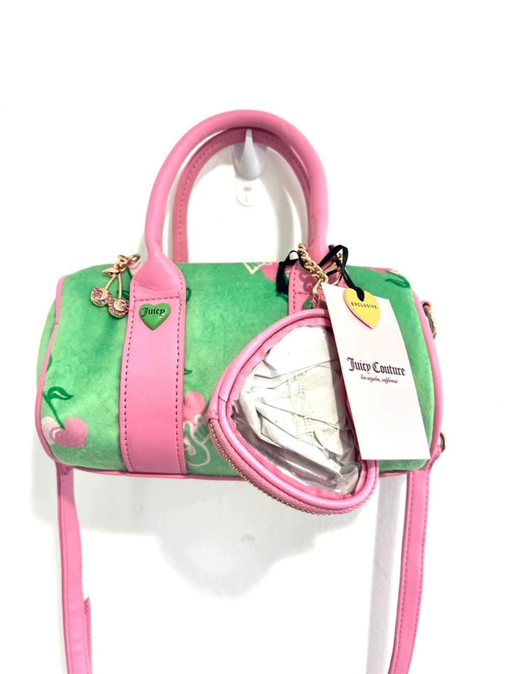 Juicy Couture Green Mini Satchel with Pink Trim